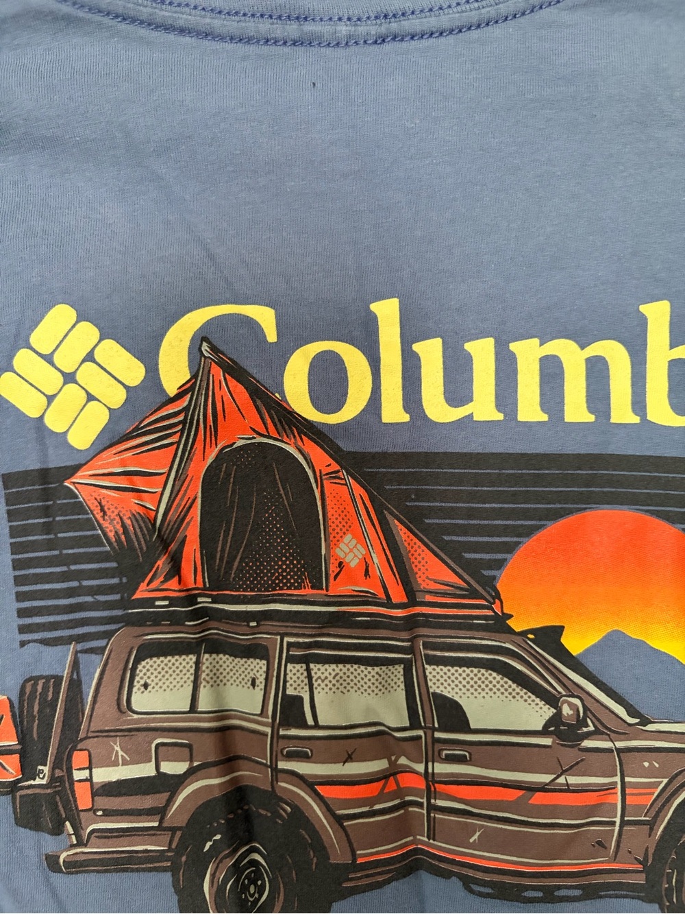 Columbia Men’s Short-Sleeve Tee in Dusty Blue with Yellow Logo - Picture 5 of 5